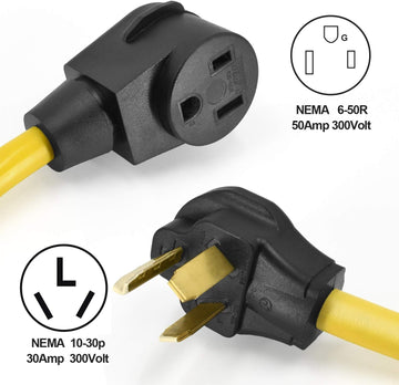 Extension Cord Adapter 10-30P to 6-50R 30 Amp Dryer Male Plug to 50 Amp 1.5FT 10AWG Welder Female Heavy Duty Adapter Cable Arc Tig Mig Welding Machine EV Charger Generator Connector